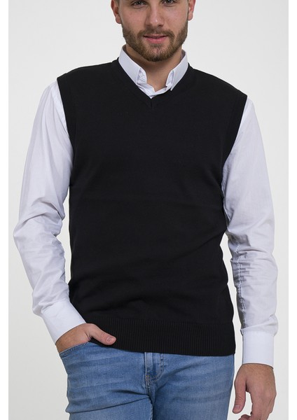 Erkek Siyah %100 Pamuk V Yaka Triko Süveter TRIST-1103 modelleri