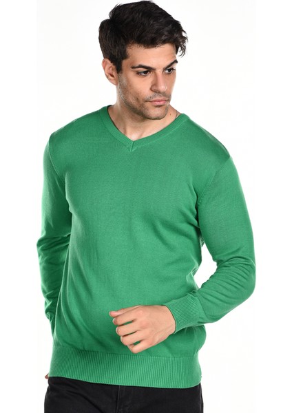 Erkek Koyu Yeşil %100 Pamuk Bisiklet Yaka Triko Kazak TRIST-1102 fiyatları