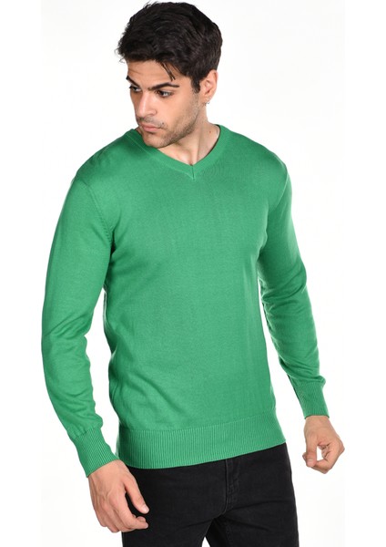 Erkek Koyu Yeşil %100 Pamuk Bisiklet Yaka Triko Kazak TRIST-1102 modelleri