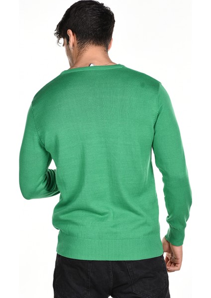 Erkek Koyu Yeşil %100 Pamuk Bisiklet Yaka Triko Kazak TRIST-1102 fırsatları