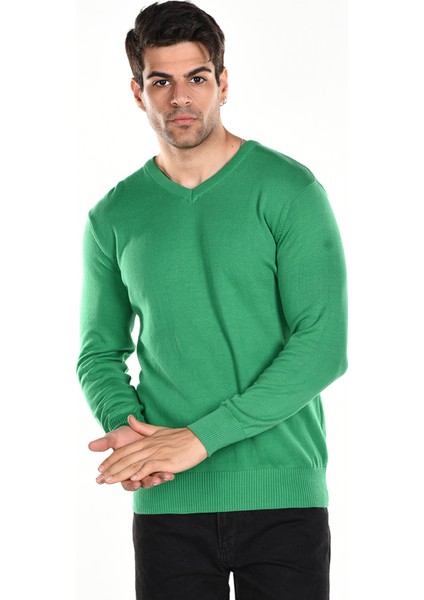 Erkek Koyu Yeşil %100 Pamuk Bisiklet Yaka Triko Kazak TRIST-1102 indirimleri