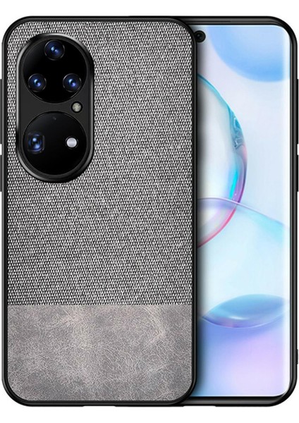 Huawei P50 Pro Fabrik Serisi Kumaş ve Deri Desen Kılıf - Gri