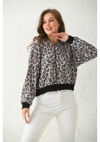 Bej Kapüşonlu Leopar Baskılı Sweatshirt indirimleri