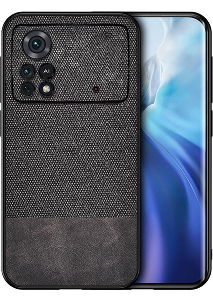 Xiaomi Poco X4 Pro 5g Fabrik Kumaş ve Deri Desen Kılıf - Siyah