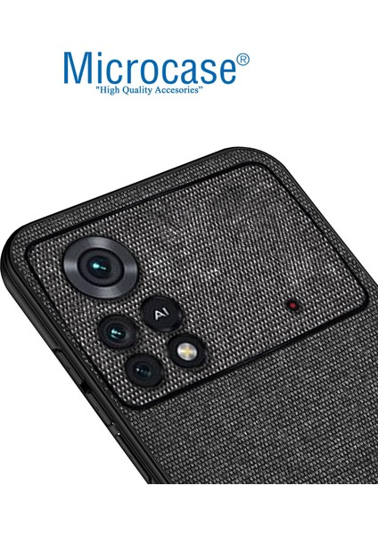Xiaomi Poco X4 Pro 5g Fabrik Kumaş ve Deri Desen Kılıf - Siyah