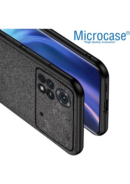 Xiaomi Poco X4 Pro 5g Fabrik Kumaş ve Deri Desen Kılıf - Siyah