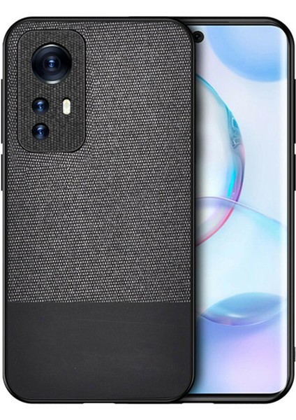 Xiaomi 12 Pro Fabrik Kumaş ve Deri Desen Kılıf - Siyah