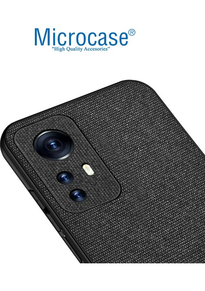 Xiaomi 12 Pro Fabrik Kumaş ve Deri Desen Kılıf - Siyah modelleri