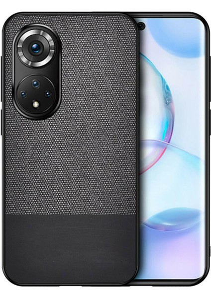 Huawei Nova 9 Fabrik Kumaş ve Deri Desen Kılıf - Siyah