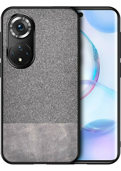 Huawei Nova 9 Fabrik Kumaş ve Deri Desen Kılıf - Gri