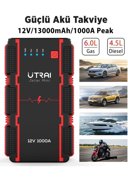 Utraı Jstar Mini 13000MAH 1000A Jump Starter Taşınabilir Akü Takviye Cihazı ( Powerbank + LED Lamba)