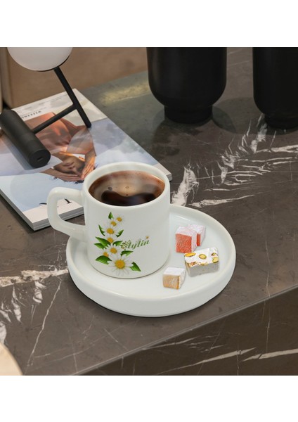 Kişiye Özel Papatya Tasarımlı Sunum Tabaklı Türk Kahvesi Fincanı Model 8 fiyatları