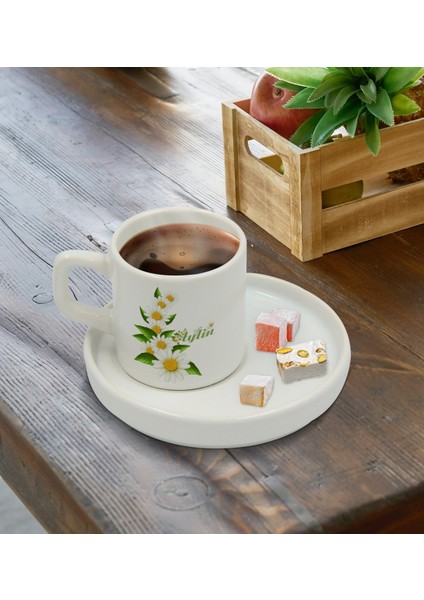 Kişiye Özel Papatya Tasarımlı Sunum Tabaklı Türk Kahvesi Fincanı Model 8 fırsatları