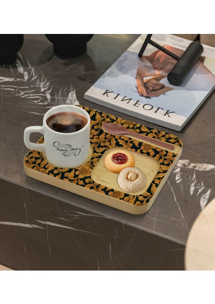 Kişiye Özel Doğal Ahşap Sunum Tabağı ve Türk Kahvesi Fincanı Hediye Seti - Model 15 modelleri