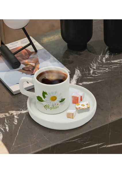 Kişiye Özel Papatya Tasarımlı Sunum Tabaklı Türk Kahvesi Fincanı Model 4 fiyatları
