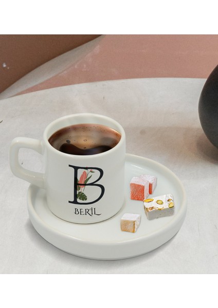 Kişiye Özel Sunum Tabaklı Harfli Isimli Türk Kahvesi Fincanı Model 10 modelleri