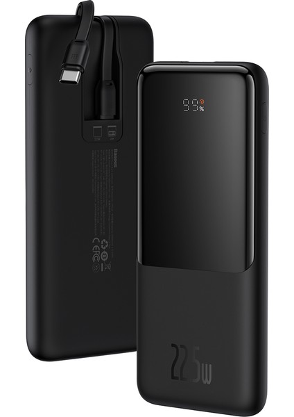 Dijital Ekranlı 22.5W 10.000 Mah Lightning & Type-C Kablolu Powerbank Siyah