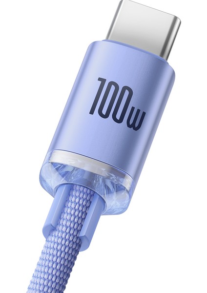 Crystal Shine 100W 120 cm Type-C Şarj Kablosu Mor modelleri