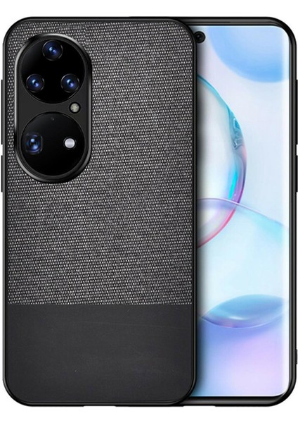 Huawei P50 Pro Fabrik Serisi Kumaş ve Deri Desen Kılıf - Siyah