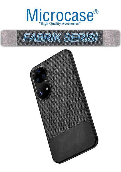 Huawei P50 Pro Fabrik Serisi Kumaş ve Deri Desen Kılıf - Siyah