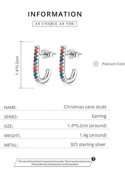 S925 Sterlıng Gümüş Noel Kamışı Kulak Saplama Kadın Küpe (Gümüş) (Yurt Dışından) fırsatları