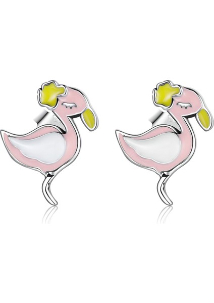 S925 Gümüş Moda Pembe Flamingo Kulak Saplama Kadın Küpe (Yurt Dışından)