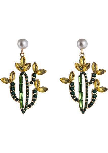 Adet Kaktüs Alaşımlı Retro Küpe Renkli Rhinestones (Kahve) (Yurt Dışından)
