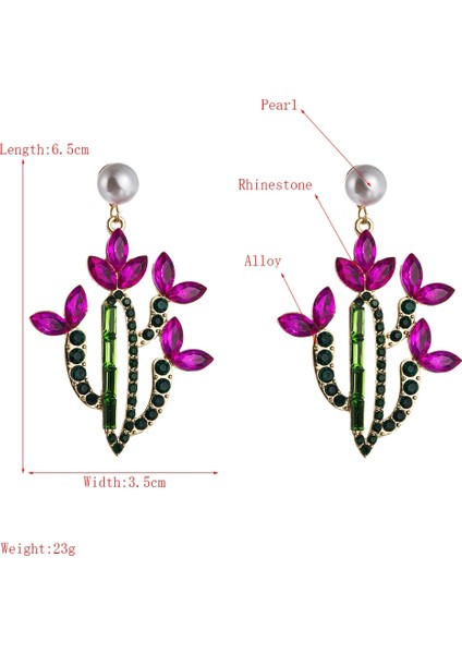 Adet Kaktüs Alaşımlı Retro Küpe Renkli Rhinestones (Kahve) (Yurt Dışından)