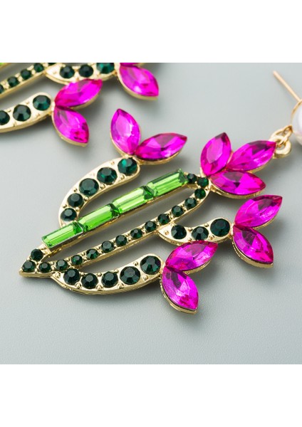 Adet Kaktüs Alaşımlı Retro Küpe Renkli Rhinestones (Kahve) (Yurt Dışından)