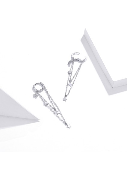 S925 Sterlıng Silver Star Moon Tassel Kadın Küpe (Yurt Dışından) modelleri