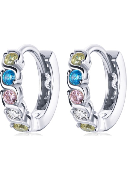 S925 Gümüş Parlayan Renkli Zirkon Kulak Toka Kadın Küpe (Gümüş) (Yurt Dışından)