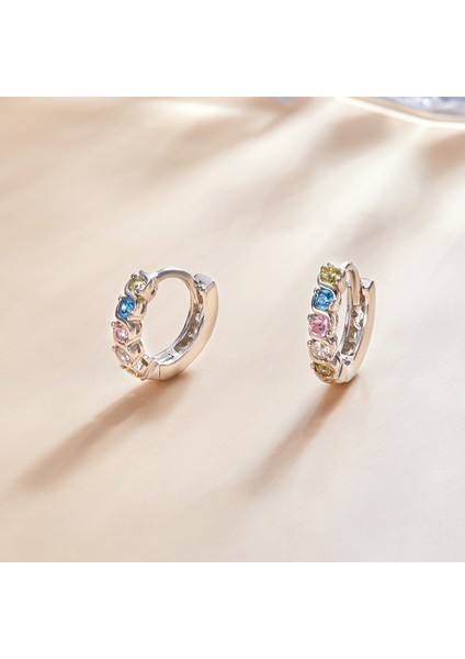 S925 Gümüş Parlayan Renkli Zirkon Kulak Toka Kadın Küpe (Gümüş) (Yurt Dışından) fiyatları
