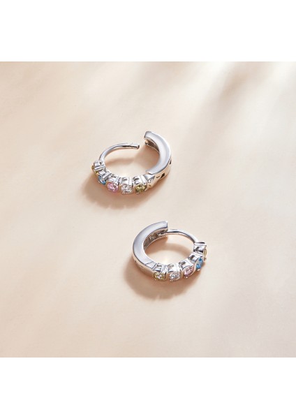 S925 Gümüş Parlayan Renkli Zirkon Kulak Toka Kadın Küpe (Gümüş) (Yurt Dışından) modelleri