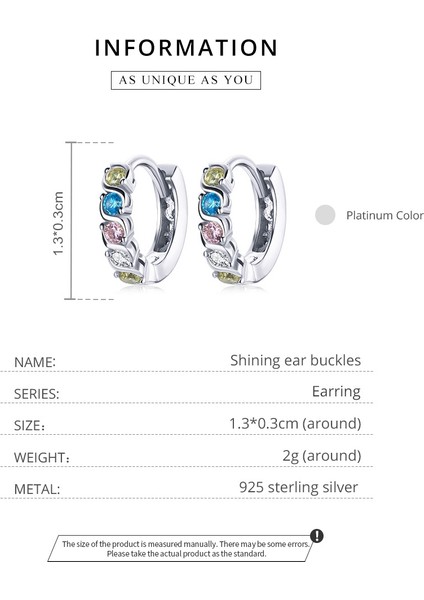 S925 Gümüş Parlayan Renkli Zirkon Kulak Toka Kadın Küpe (Gümüş) (Yurt Dışından) fırsatları