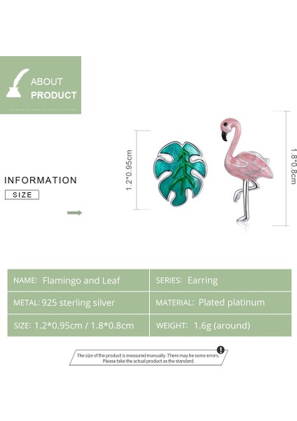 S925 Gümüş Yapraklar Flamingo Ear Studs Kadın Küpe (Yurt Dışından) modelleri