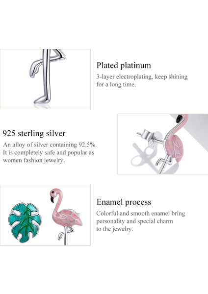 S925 Gümüş Yapraklar Flamingo Ear Studs Kadın Küpe (Yurt Dışından) fırsatları