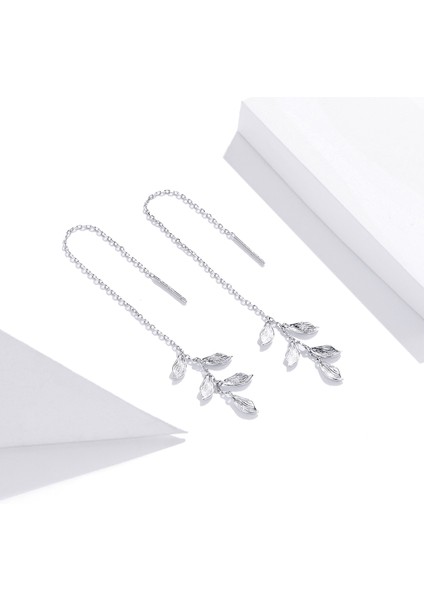 S925 Sterlıng Gümüş Basit Stil Uzun Yapraklar Kadın Küpe (Yurt Dışından) fiyatları