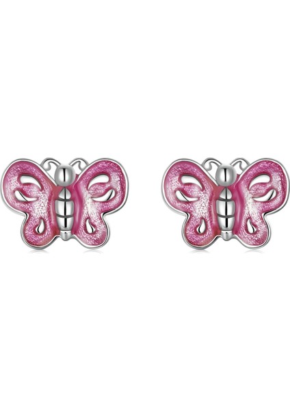 S925 Sterlıng Gümüş Pembe Kelebek Kulak Çıtçıtları Kadın Küpe (Yurt Dışından)