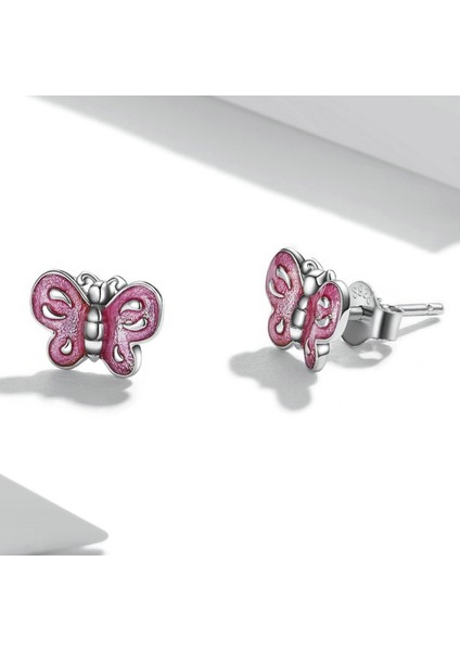 S925 Sterlıng Gümüş Pembe Kelebek Kulak Çıtçıtları Kadın Küpe (Yurt Dışından) fiyatları