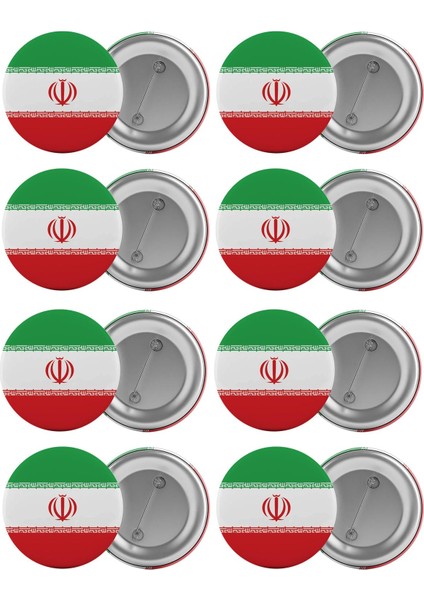 Iran Bayrağı Çanta Rozeti Seti 8 Adet En Büyük Boy 5.8cm Iğneli Broş