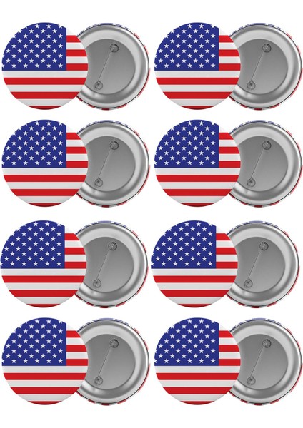 Abd Ameriaka Bayrağı Çanta Rozeti Seti 8 Adet En Büyük Boy 5.8cm Iğneli Broş