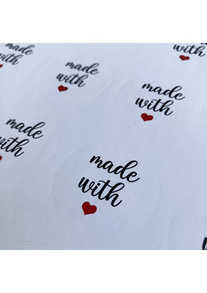 Kuşe Sticker (5X5CM) 50 Adet - Made With - Beyaz Zemin