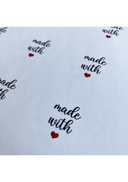 Kuşe Sticker (5X5CM) 50 Adet - Made With - Beyaz Zemin