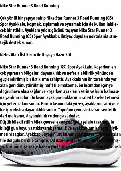 Star Runner 3 (Gs) Kadın Yürüyüş Koşu Ayakkabı DA2776-008-K.GRI