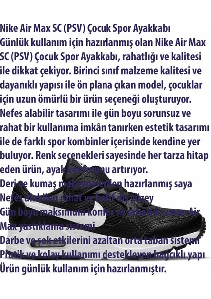 Air Max Sc (Psv) Çocuk Günlük Spor Ayakkabı CZ5356-002-SIYAH-BYZ modelleri