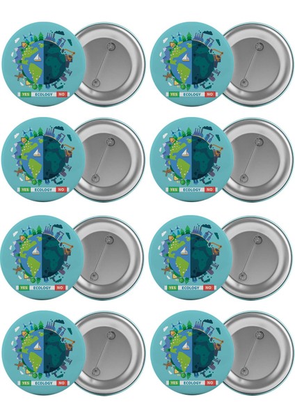 Çevre Koruma Haftası Çanta Rozeti Seti 8 Adet En Büyük Boy 5.8cm Iğneli Broş