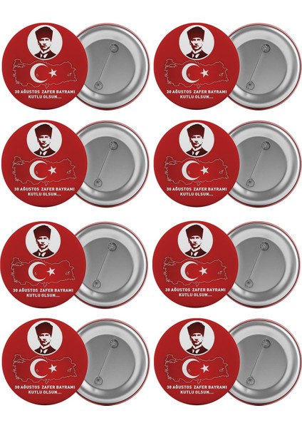 30 Ağustos Zafer Bayramı Çanta Rozeti Seti 8 Adet En Büyük Boy 5.8cm Iğneli Broş