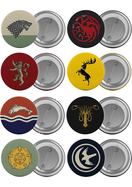Game Of Thrones Hanedanlar Çanta Rozeti Seti 8 Adet En Büyük Boy 5.8cm Iğneli Broş