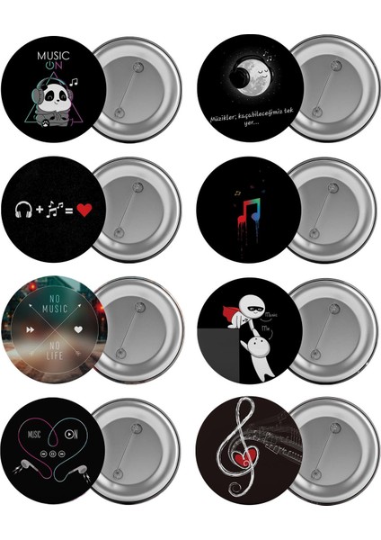 Love Music Çanta Rozeti Seti 8 Adet En Büyük Boy 5.8cm Iğneli Broş