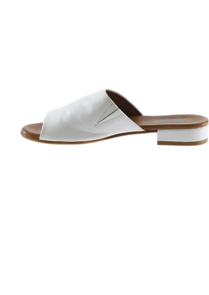 Beyaz Deri Kadın Düz Terlik modelleri